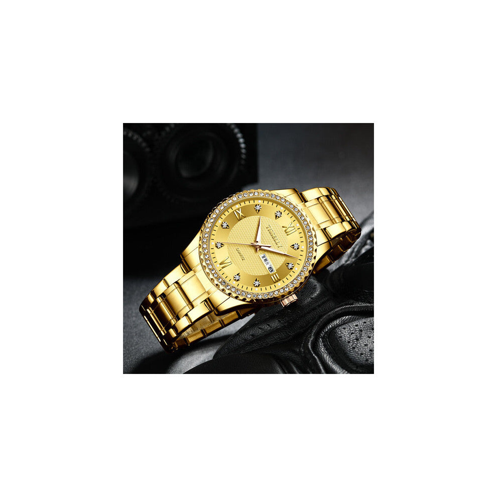 T808 Men Watch with Diamond Rome Dial 30M Waterproof Quartz Movement Casual Wristwatch for Businessman Workers Reloj