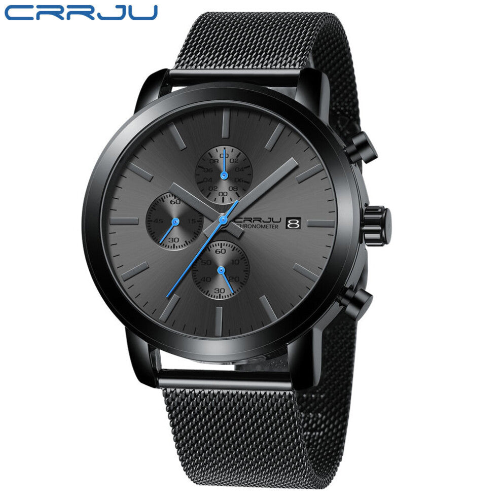 Watch for Men Stainless Steel Mesh Strap Quartz Watch Sports Waterproof Wristwatch Date Chronograph