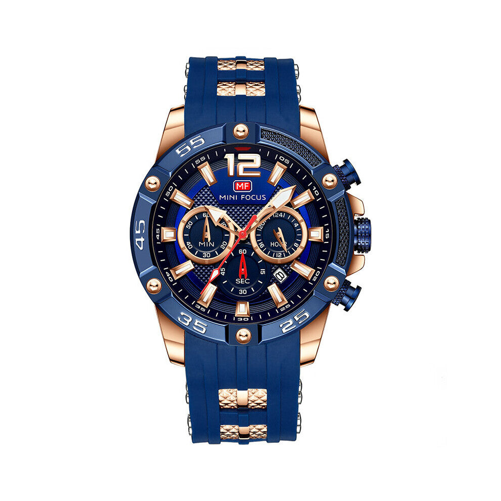 Watch Men Top MINI FOCUS Sports Watch Men Quartz Chronograph Calendar Military Silicone Waterproof 0349G