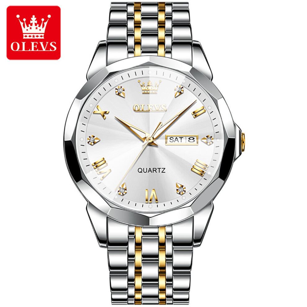 9931 Top Men's Watches Stainless Steel Strap Waterproof Men Wristwatch Business Dual Calendar Diamond Watch