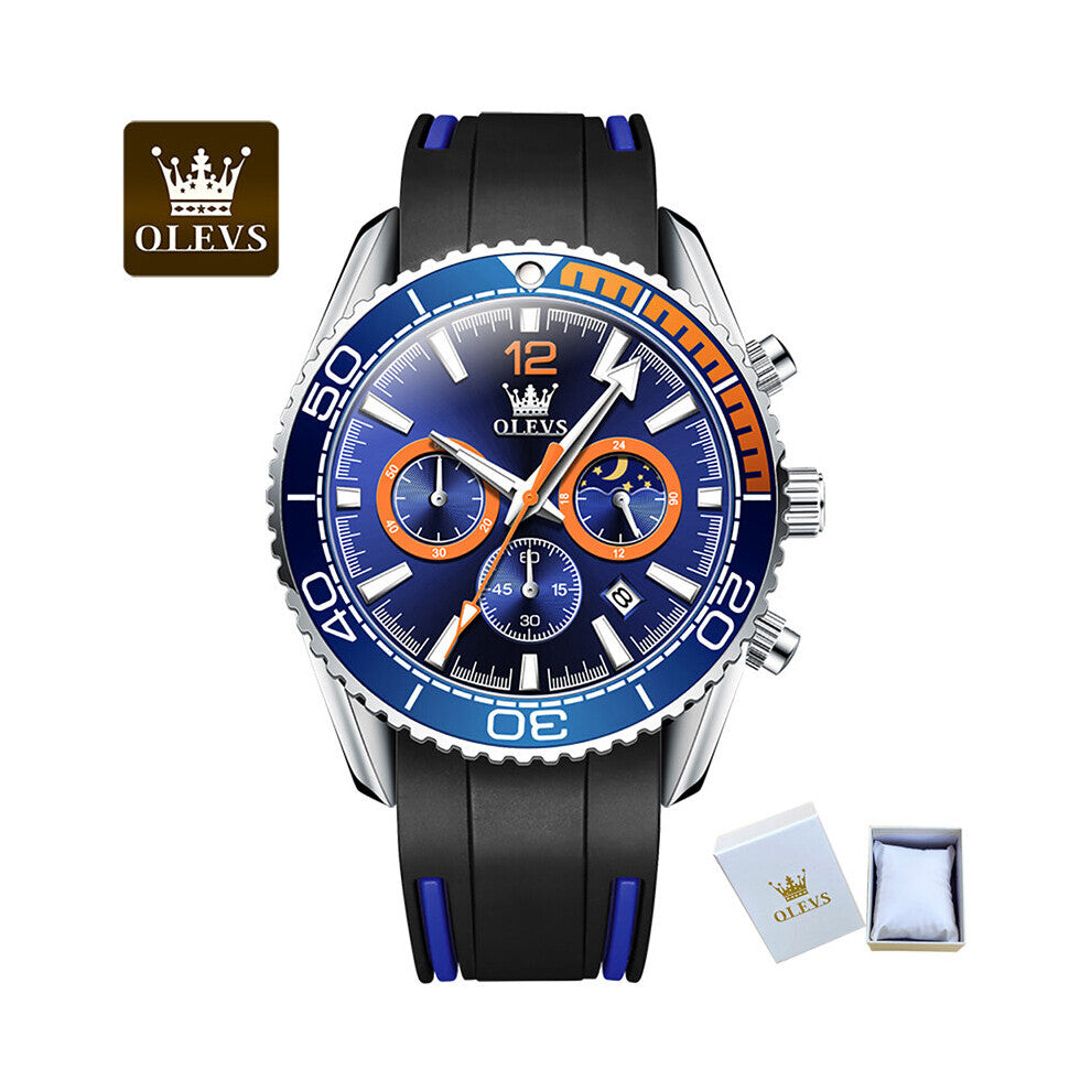Watch for Men Quartz Sports Watches Moon Phase Waterproof Silicone Strap Wristwatch Box Montre Homme