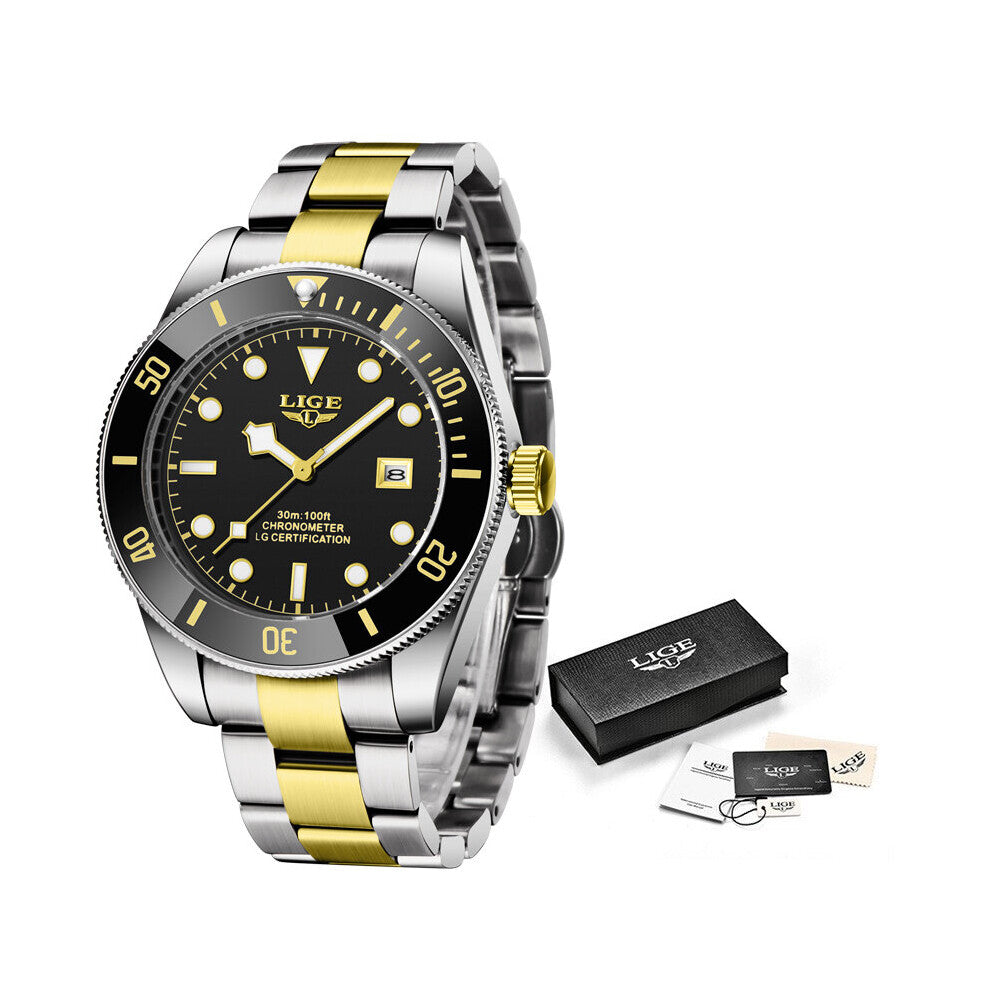 Men's Watches Top Quartz Watch Man Stainless Steel Watch for Men Waterproof Calendar Clock Male Wristwatch