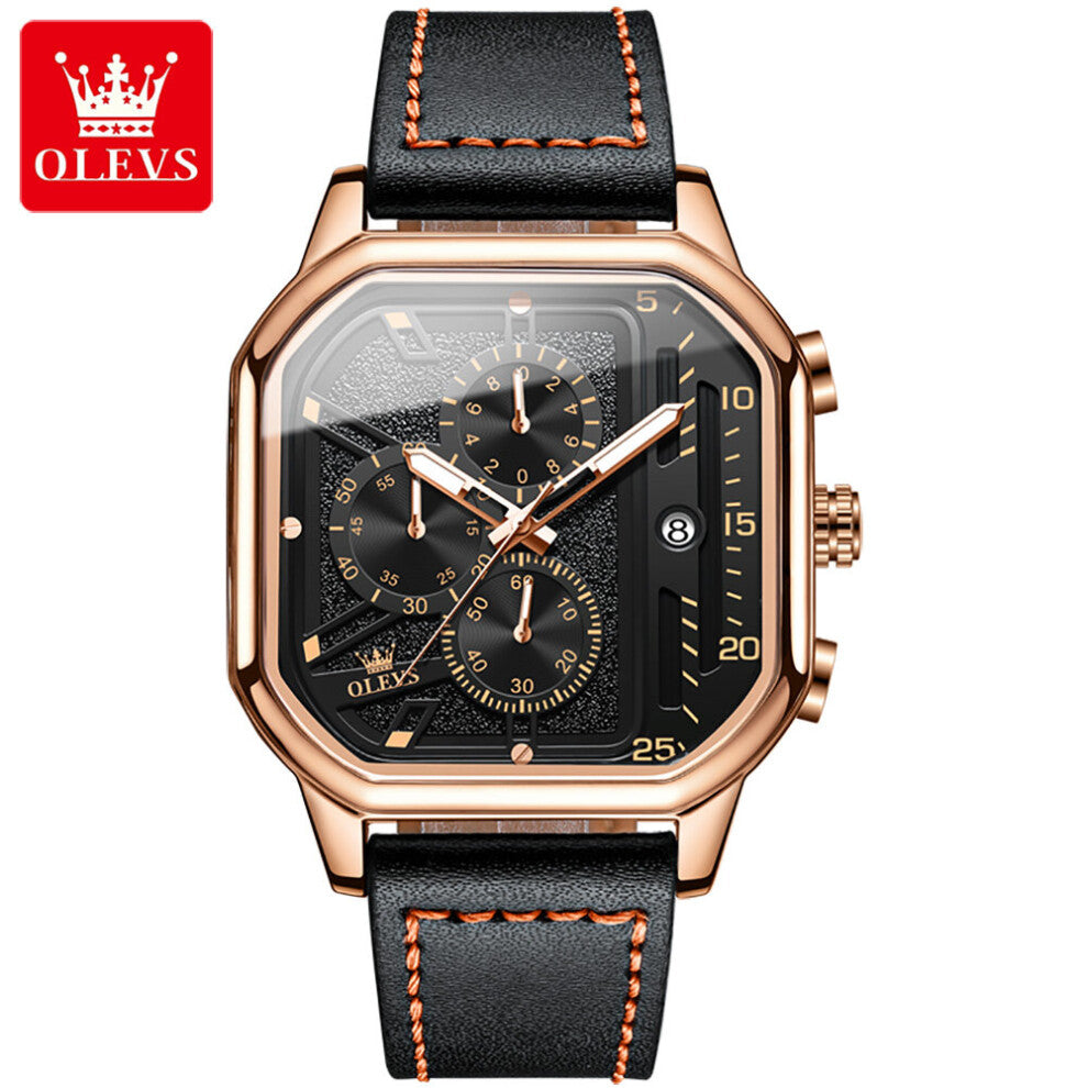 Man Square Dial Quartz Watch Leather Strap Waterproof Luminous Hands Male Wristwatch Sport Reloj