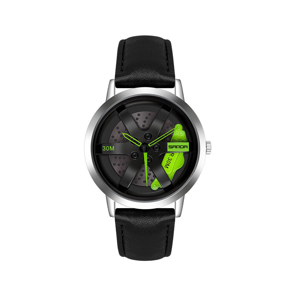 Men Watches Car Wheel Rotate Dial Waterproof Military Leather Sport Wristwatch Clock Relogio Masculino