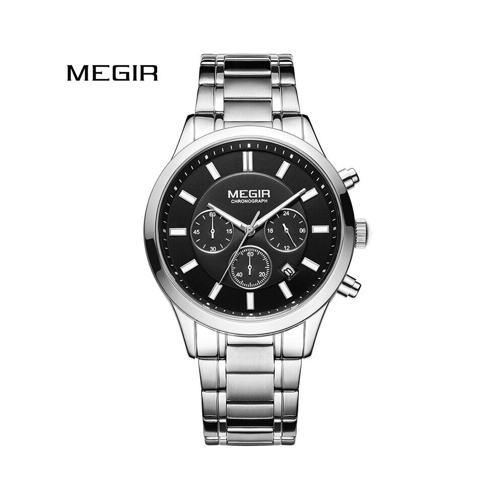 Watch Men Stainless-Steel Band Waterproof Quartz Luminous Hands Wristwatches Sport Chronograph Date Clock