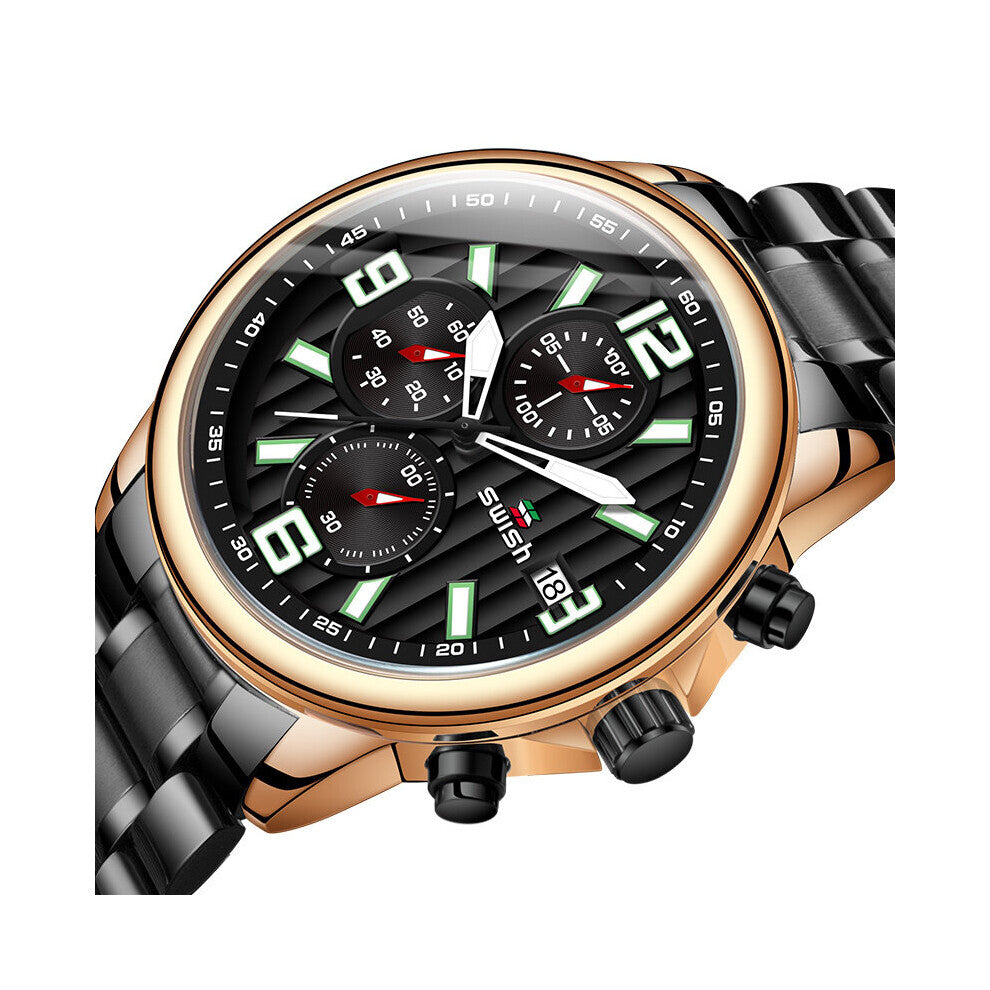 Stainless Steel Men Wristwatches Stere-Dial Chronograph Sports Watches for Men Waterproof Date Military Clock Male