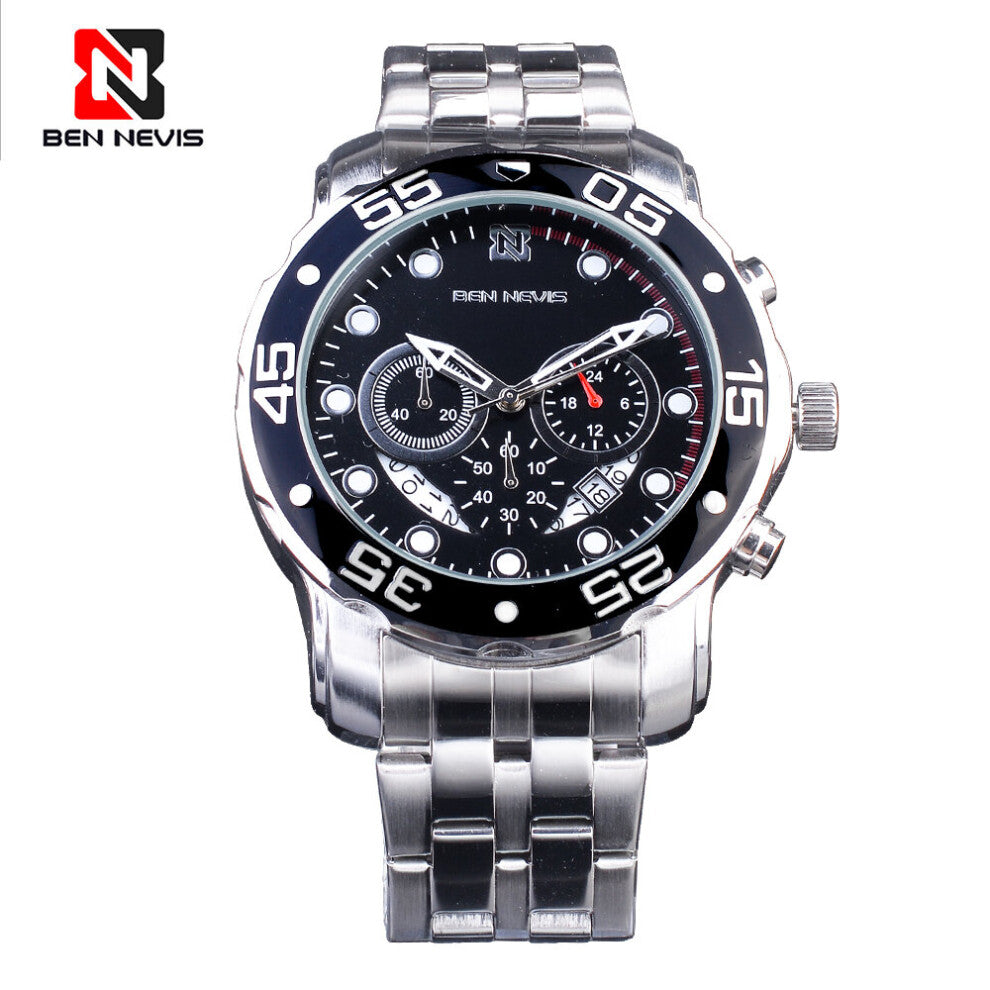 Men's Quartz Watch for Business Large Clock Male Chronograph Display Silver Waterproof Wrist Watches for Men