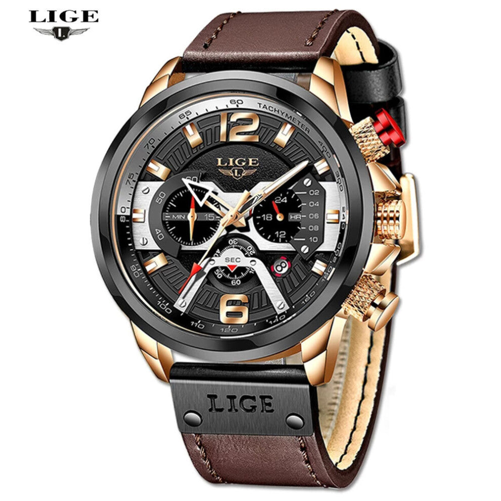 LIGE Casual Sports Watch for Men Top Military Leather Wrist Watches Mens Clocks Chronograph Wristwatch 8917