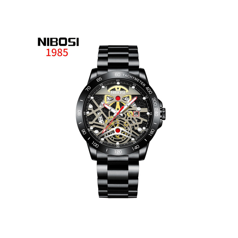 Mens Watches Stainless Steel Waterproof Auto-Date Quartz Watch Men Sport Skeleton Men Watch Relogio Masculino