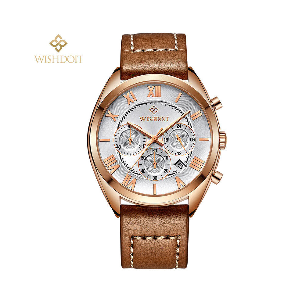 Men?s Watches Multi-function Chronograph Waterproof Calendar Classic Retro Quartz Casual Style Leather