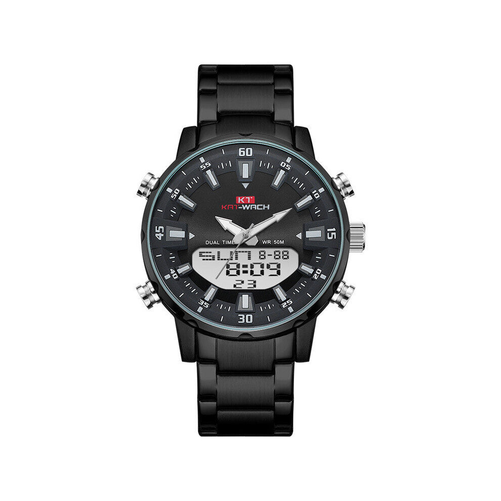 KAT Watch For Men Stainless Steel Led Digital Quartz Sports Watches Chronograph Waterproof Wrist Watch Relogio Masculino
