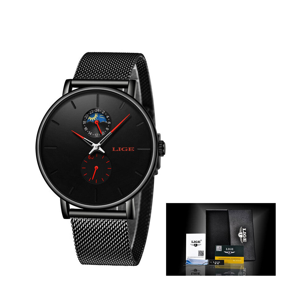 Mens Watches Top Quartz Moonswatch Men Casual Slim Mesh Steel Waterproof Sport Watch Relogio Masculino