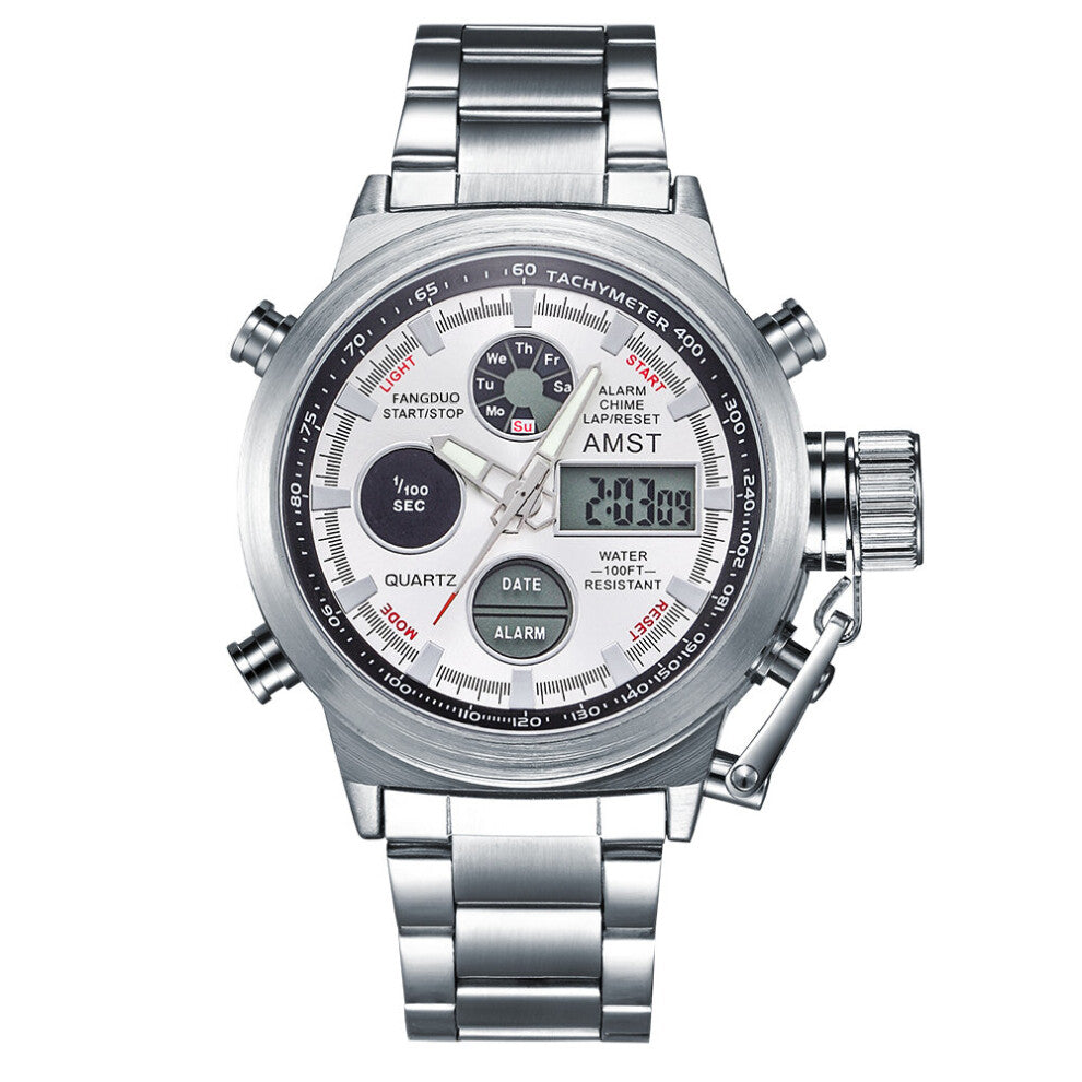 Watch Men Stainless Steel Military Watch Waterproof Wristwatch LED Quartz Clock Sport Watch Male Relogios Masculino