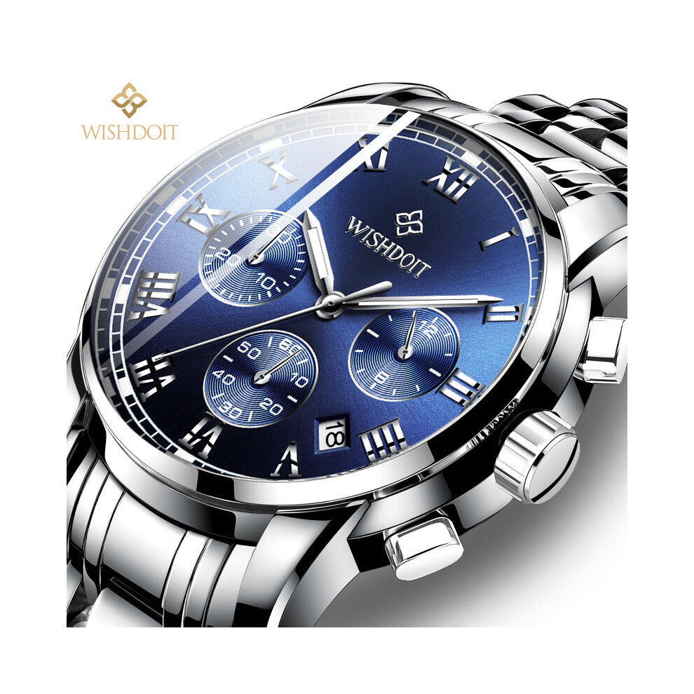 Men's Watch Stainless Steel Top Sports Chronograph Quartz Watch Men Relogio Masculino