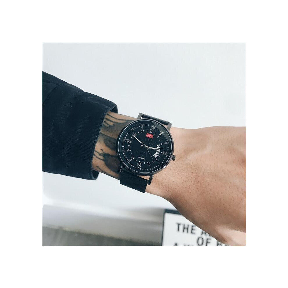 Round Quartz Stainless Dial Casual Wrist Watches Fabric Strap for Men Fashionable Clock Waterproof Wristwatch
