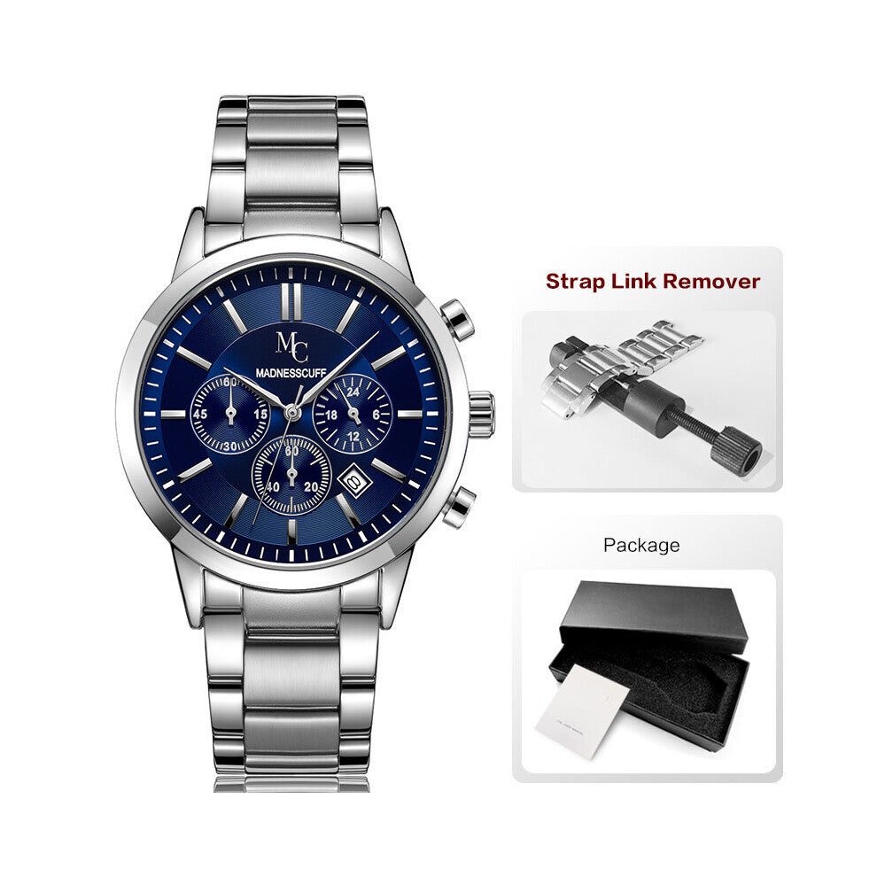 Stainless Steel Watches for Men Waterproof Chronograph Watch with Dial Casual Quartz Dress Wristwatch for Man 0420