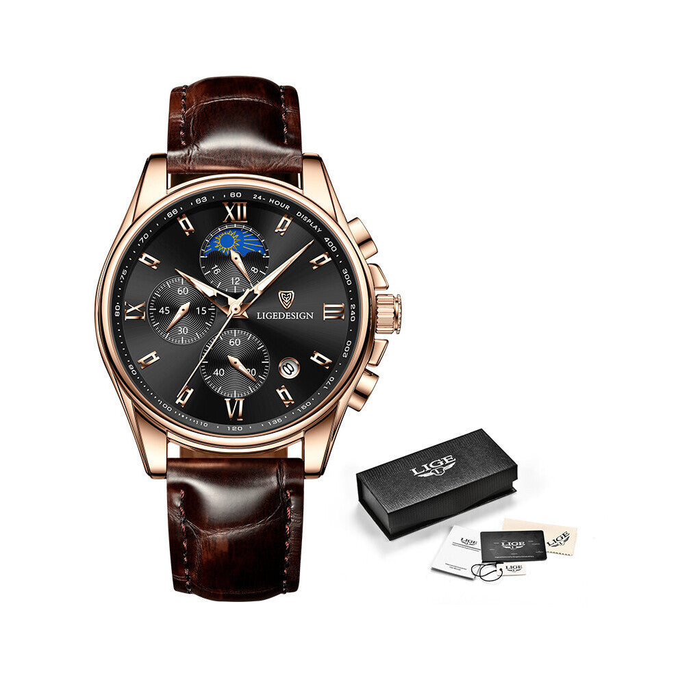 Men Watches Casual Leather Sport Wrist Watch Men Top Waterproof Chronograph Male Date Clock