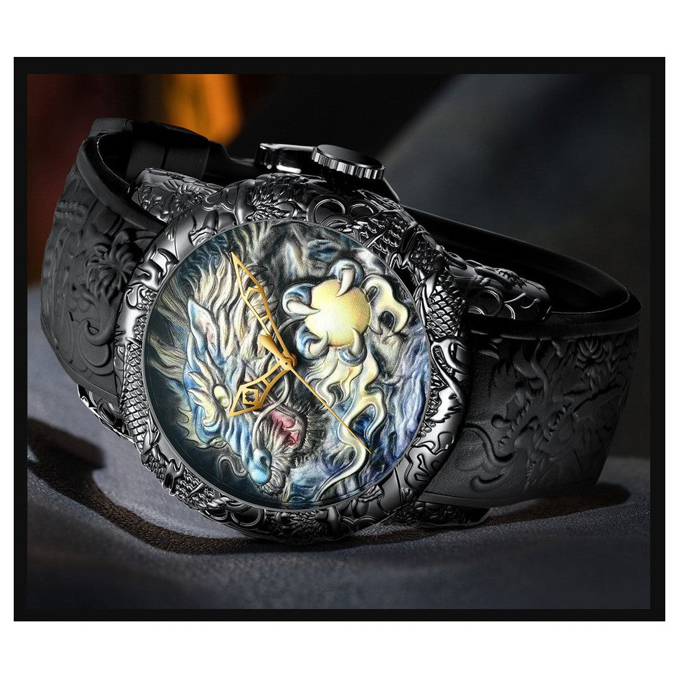 Men Watches 3D Engraved Dragon Relogio Masculino Top Quartz Watch Waterproof Sport Male Clock