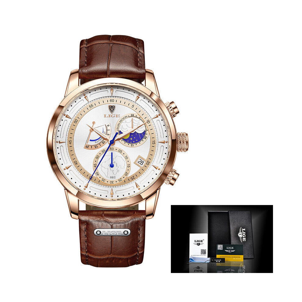 Top Men Watch Business Leather Quartz Watch For Men Waterproof Luminous Chronograph Man Wristwatch+Box