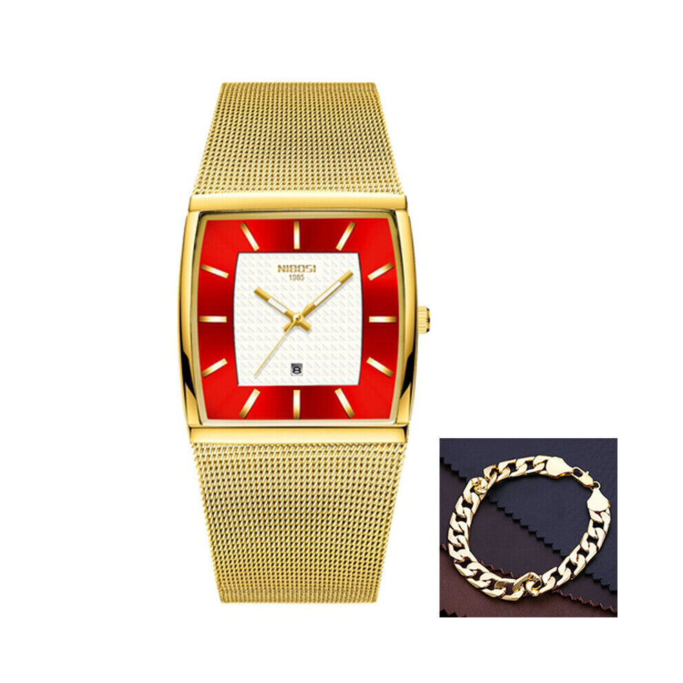 Nibosi Ultra-Thin Men's Watch - Square Dial, Stainless Steel, Waterproof