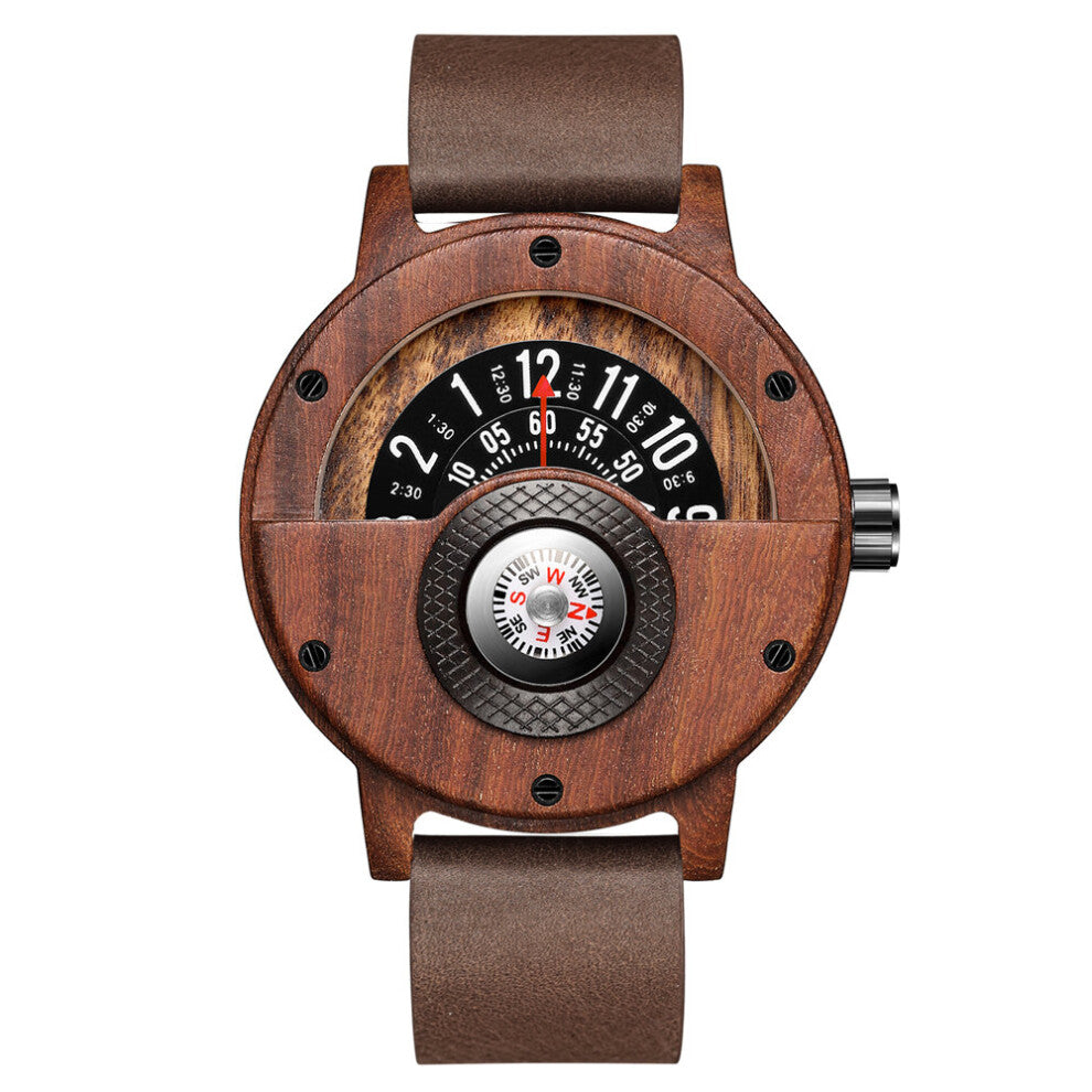 Turntable Compass Creative Wood Watch Men Dial Real Walnut Ebony Bamboo Wooden Watches Man Male Brown Clock Wrist Reloj