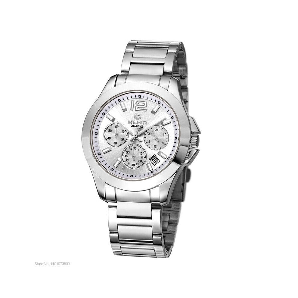 Men's Steel Waterproof 24-hour Stopwatches Clock Relojios Chronograph Quartz Wrist Watch for Business Man 5006G-7