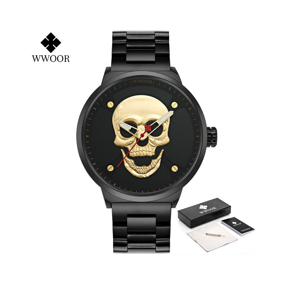 Reloj Hombre Men Skull Watch Creative Stainless Steel Quartz Wrist Watch Rose Waterproof Men Watch