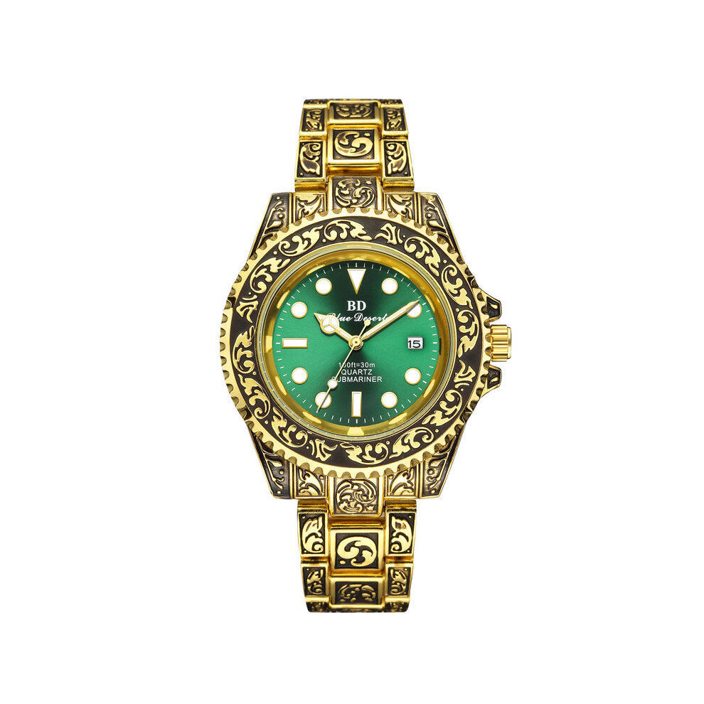 Summer Men's Watches Grand Retro Carved Glow-in-the-dark Waterproof Green Ghost Watch Zinc Alloy Leisure