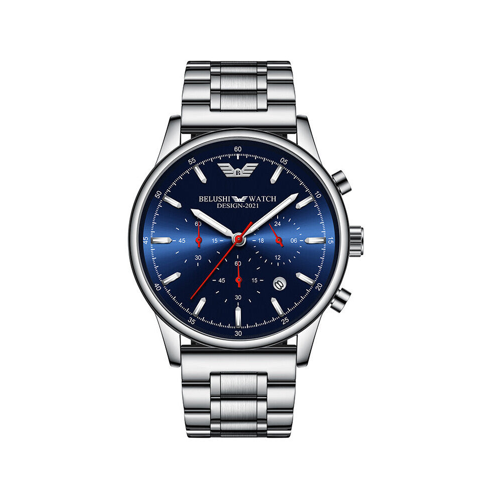 BELUSHI Business Men's Watch Stainless Steel Luminous Sport Quartz Wrist Watch For Men Waterproof Clock Reloj Hombre