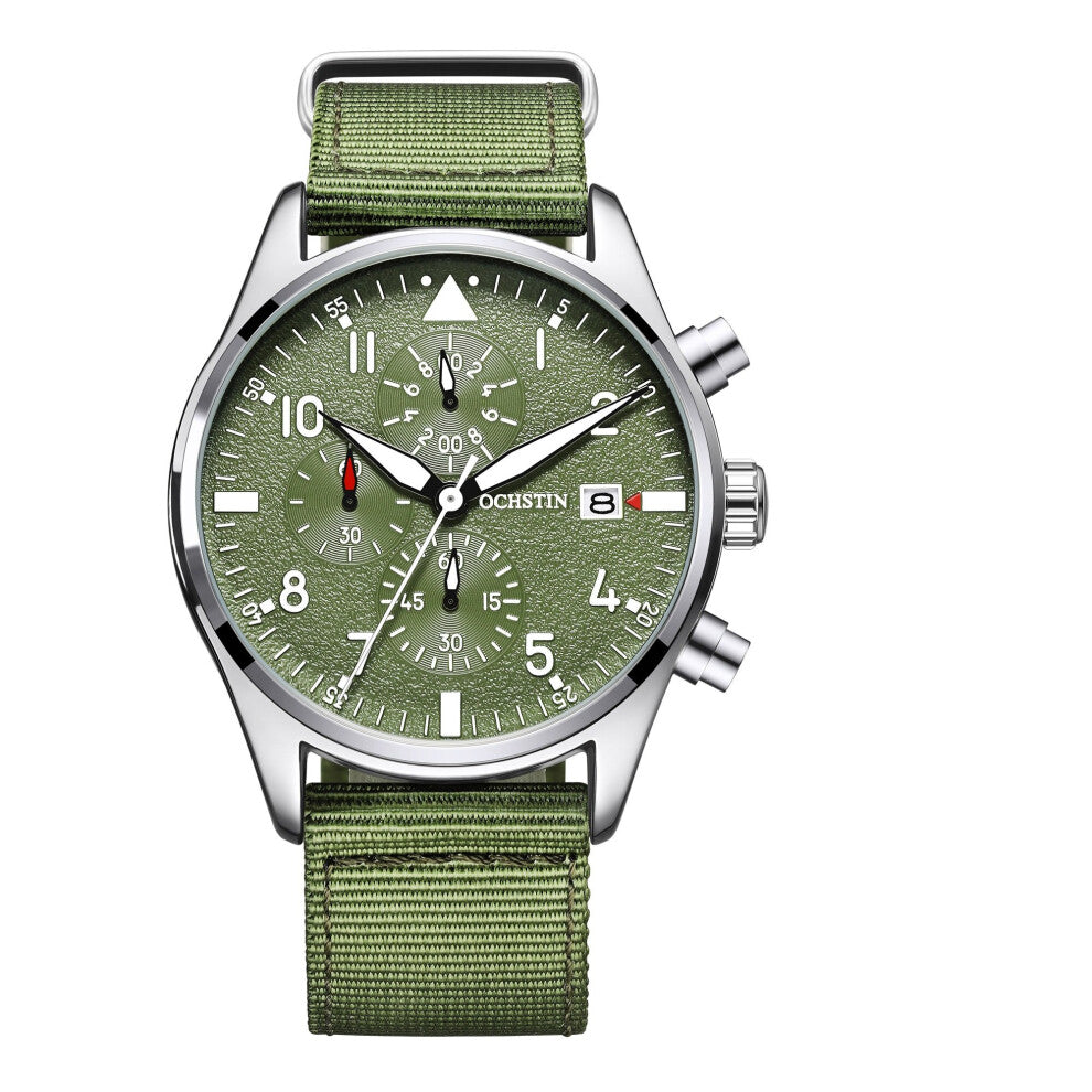 OCHSTIN Sports Men's Switzerland Top Pilot Male Wristwatches Nylon Strap Waterproof Quartz Chronograph Army Military Clock