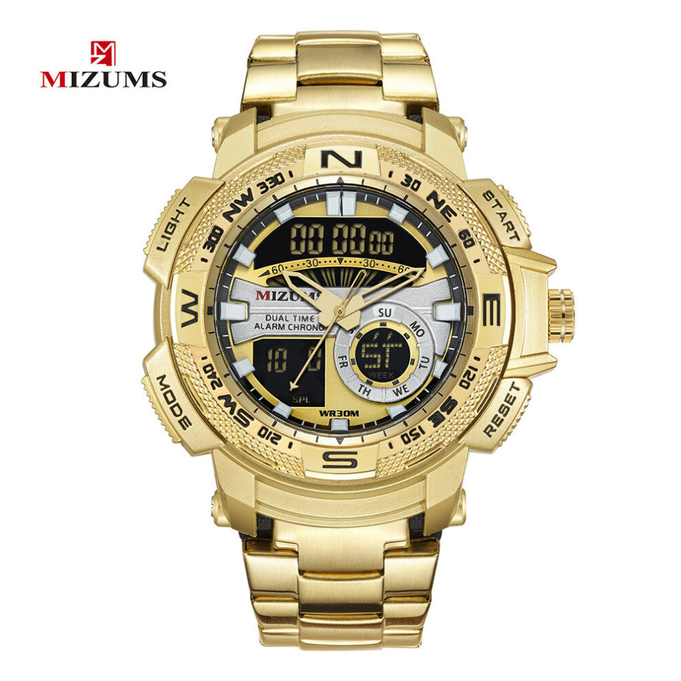 Mens Sport Watches MIZUMS Quartz Watch Steel Strap Waterproof Military Digital Wrist Watch Clock Relogio Masculino