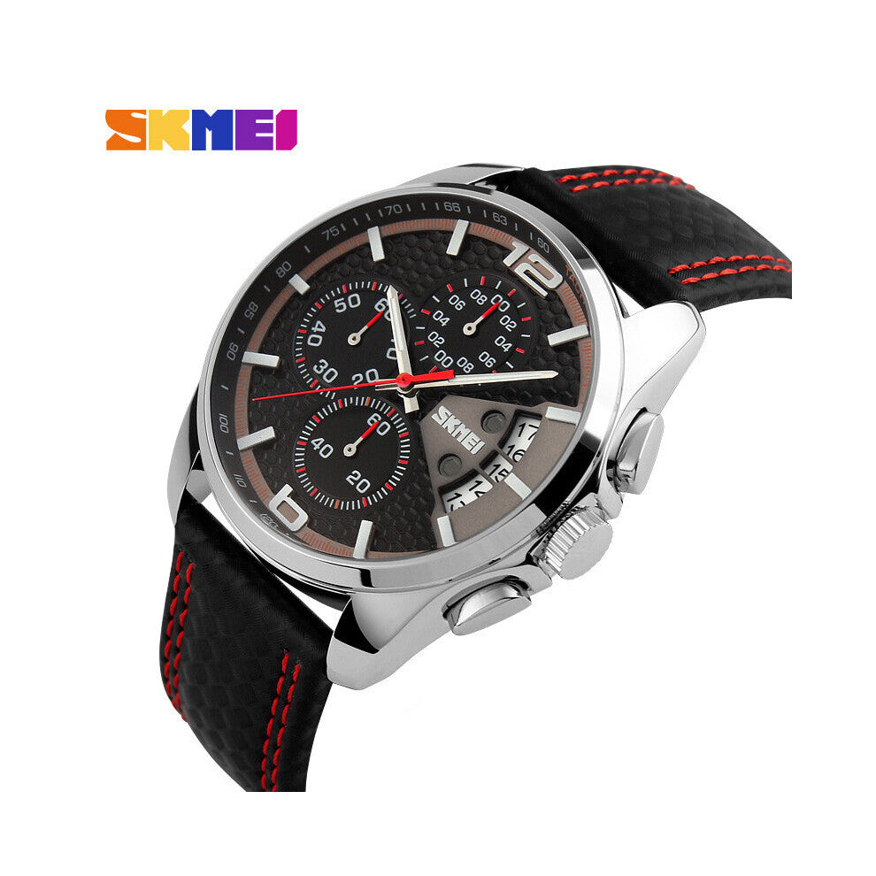 Sport Watches Men Quartz Wristwatches Waterproof Leather Band Stopwatch Relogio Masculino