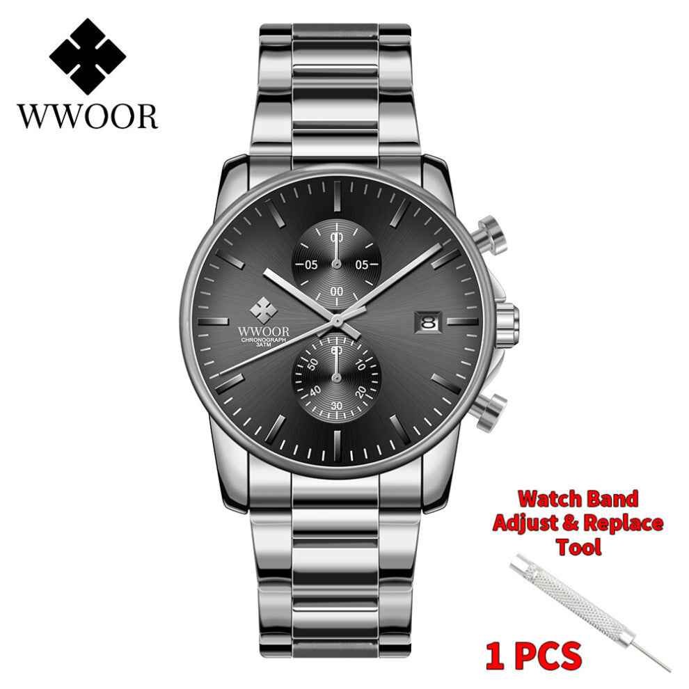 Sports Watches Mens Stainless Steel Quartz Watch Chronograph Date Wristwatch Business Male Clock