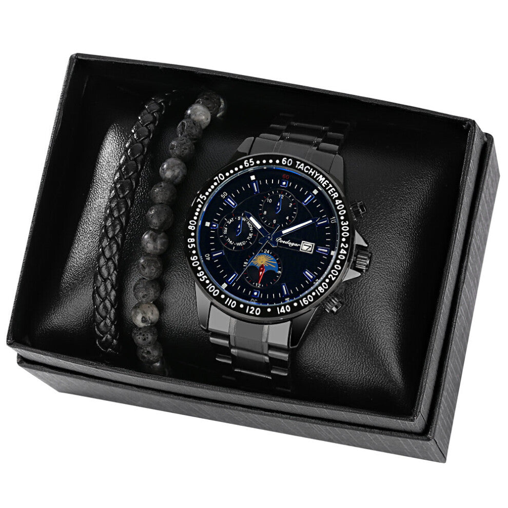 Gift Set for Men Silver Waterproof Date Quartz Watch to Boyfriend Bracelet Watches Creative Halloween cadeauset