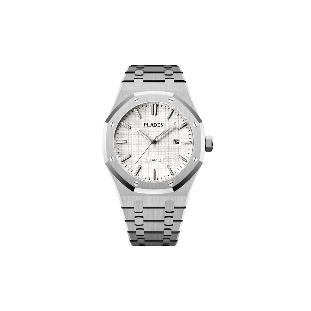 Platen-men's quartz bracelet watch, male accessory, stainless steel, luminous, business, waterproof,