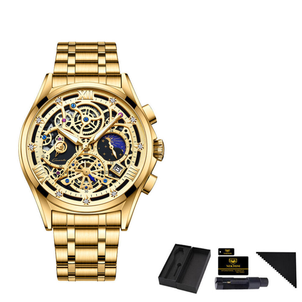 Top Men Watche Chronogra Watch Stainless Steel Big Male Wristwatch Yellow Quartz Sports Watches For Man