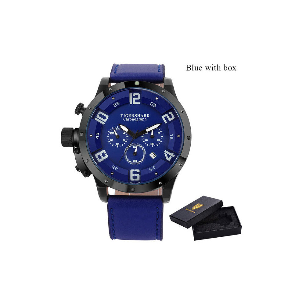 men sport watches men quartz watch chronograph leather strap waterproof wristwatch with box Relogio Masculino