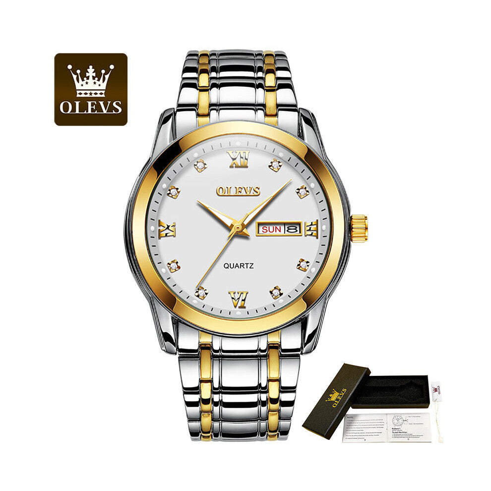 8691 Dual Calendar High Men's Watch Quartz Waterproof Watch Stainless Steel Strap Men's Watch Calendar