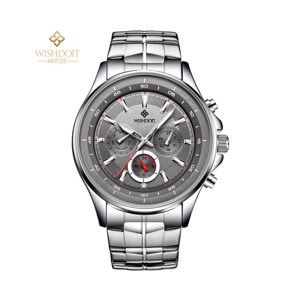 Men's Watch Sports functional Calendar Week Men's Waterproof Luminous Watch Quartz Stainless Steel Clock