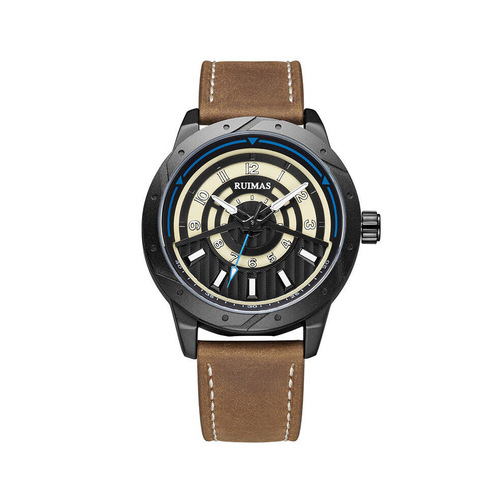 RUIAMS Military Sport Watches Man Casual Analog Japan Quartz Watch Waterproof Leather Strap Male Wristwatch Relogio 594