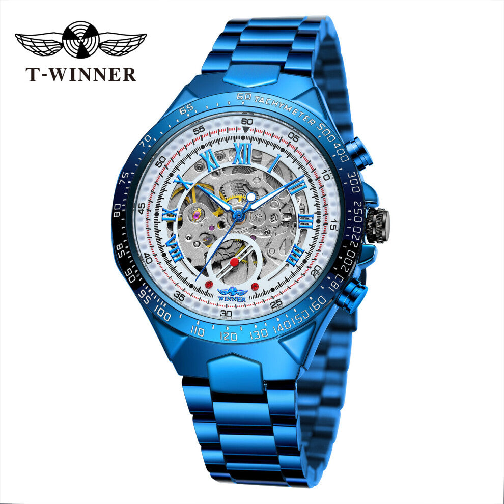 T-WINNER Men's Watches Classic Retro Skeleton Automatic Steel Band Watch Waterproof Mechanical Men Wristwatch Relogio Masculi