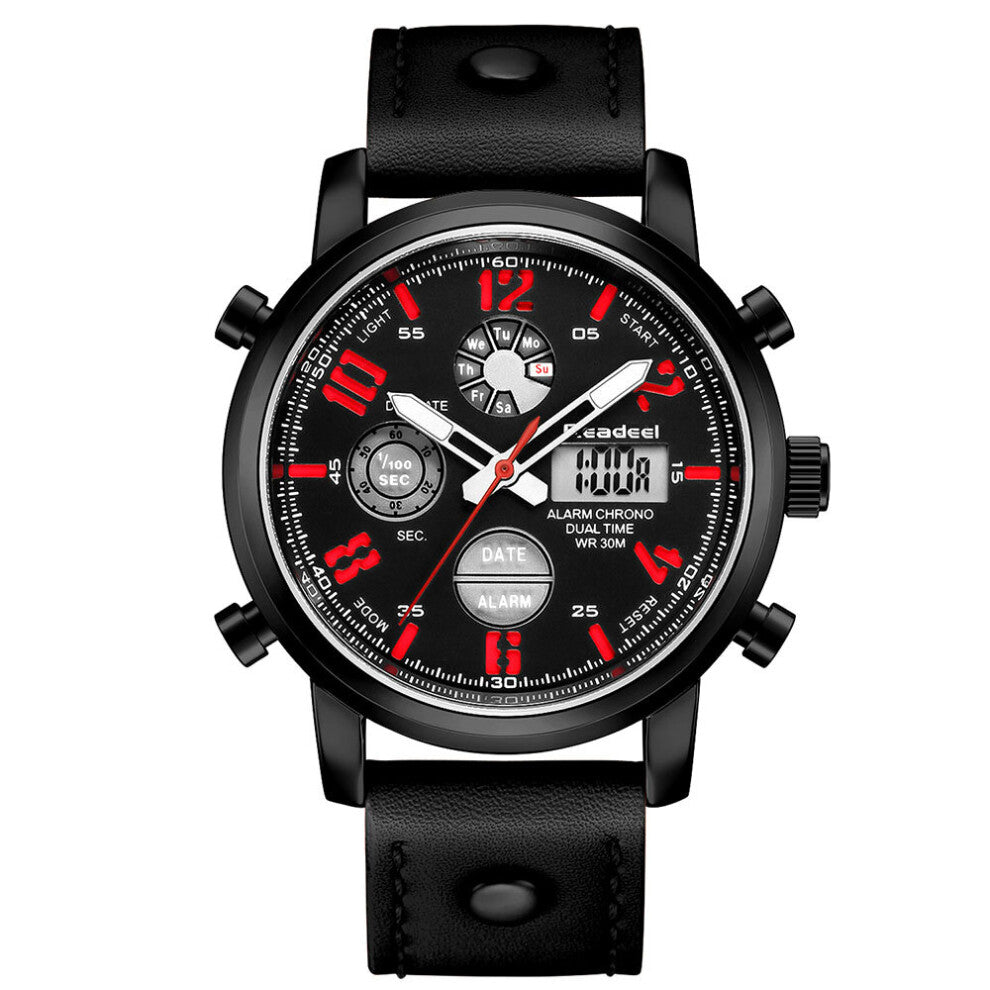 Quartz Men Sport Watches Dual Display Led Digital Watch Leather Clock Male Waterproof Man Wristwatches