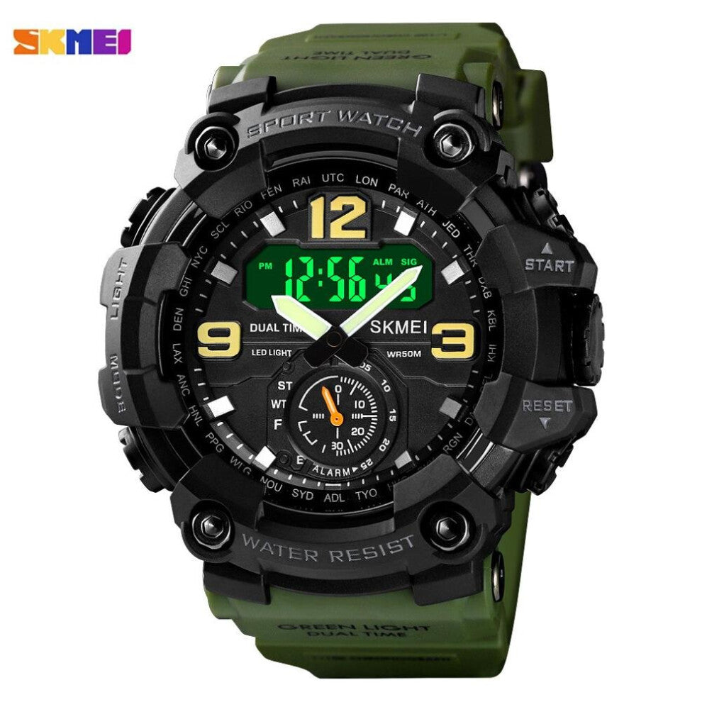 1637 3 Time Dual Display Analog LED Electronic Quartz Wristwatch Military Men Sports Watches Relogio Masculino