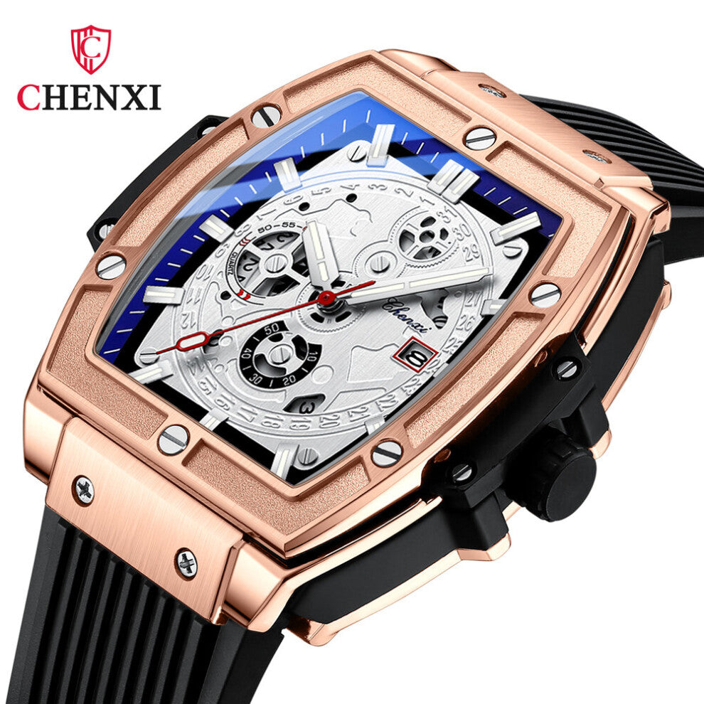 Watches For Men Tonneau Large Dial Silicone Strap Sports Street Style Mens Watch Waterproof Watches
