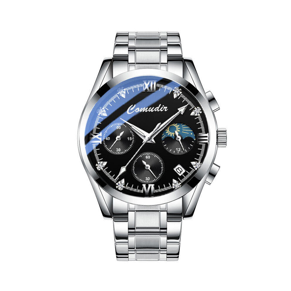 Men's Top Watch Sport Chronograph Steel Band Non-Mechanical Automatic Watch Men Leather Strap Waterproof Clock