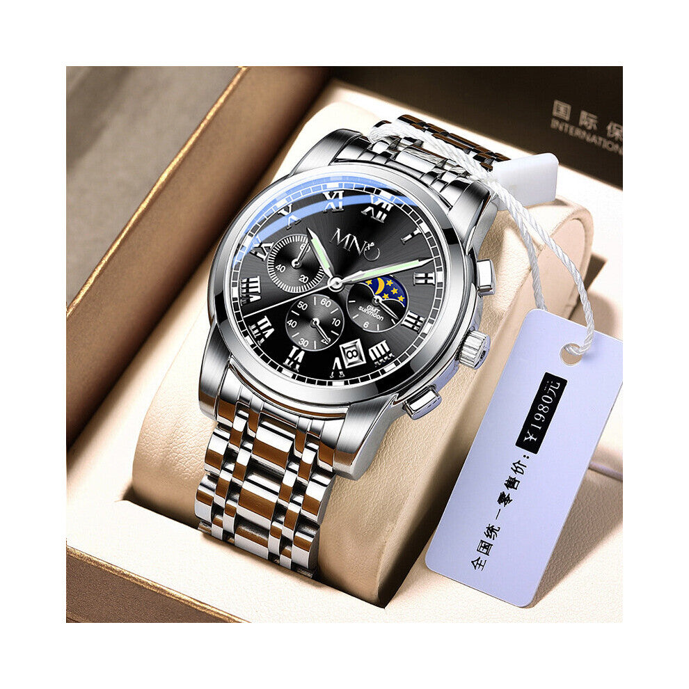 Mens Watches Silver Top Big Dial Military Quartz Watch Steel Sport Waterproof