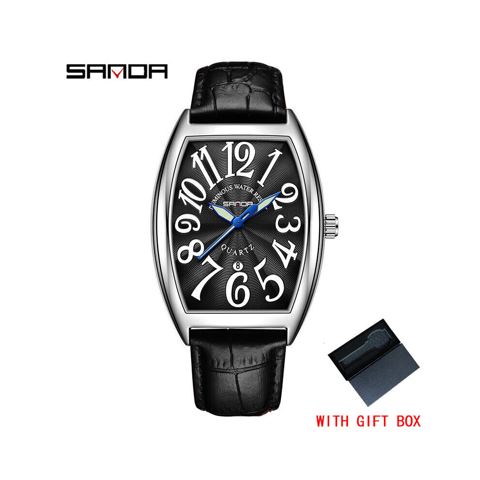 Sports Quartz Watch Casual Men Watch Dial 30M Waterproof Wear Resistant Leather Strap Reloj