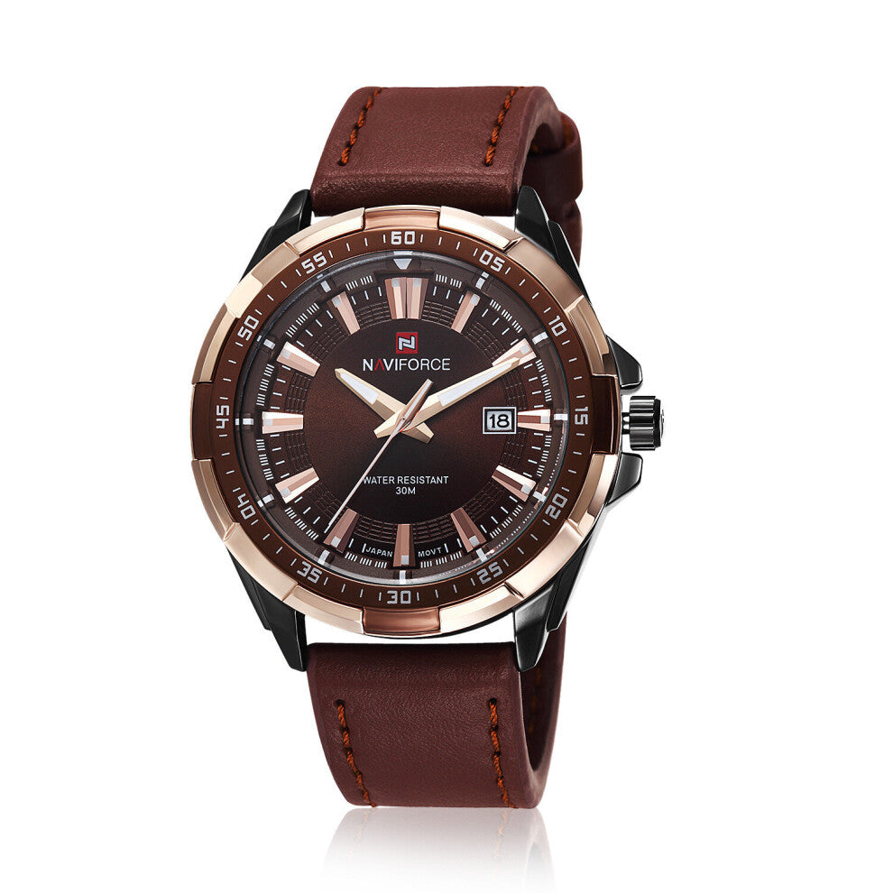 Date Leather Men Quartz Watch Rose Casual Sports Watches Men Wrist Watch Relogio Masculino