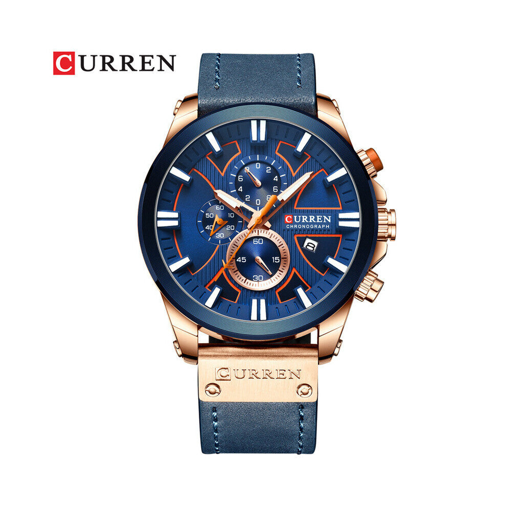 Man WristWatch Waterproof Chronograph Sport Men Watch Military Army Top Leather Male Clock 8346