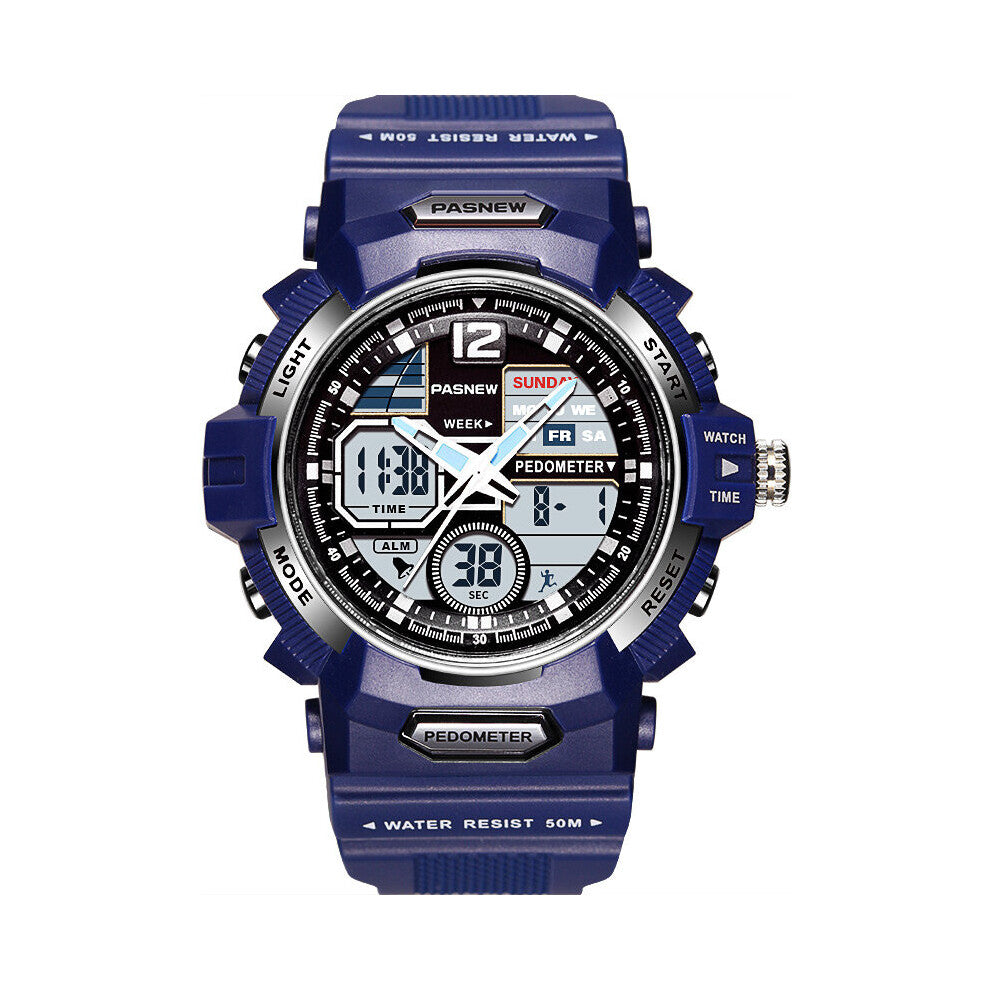 Top PASNEW Watch Professional Men Sports Watches Dual Display Analog Digital Quartz Wristwatches 50 Waterproof Swim Watch
